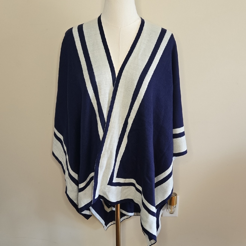 Ralph Lauren Navy White Wrap Sweater Nautical Preppy Coastal Classic One Size - Picture 2 of 5